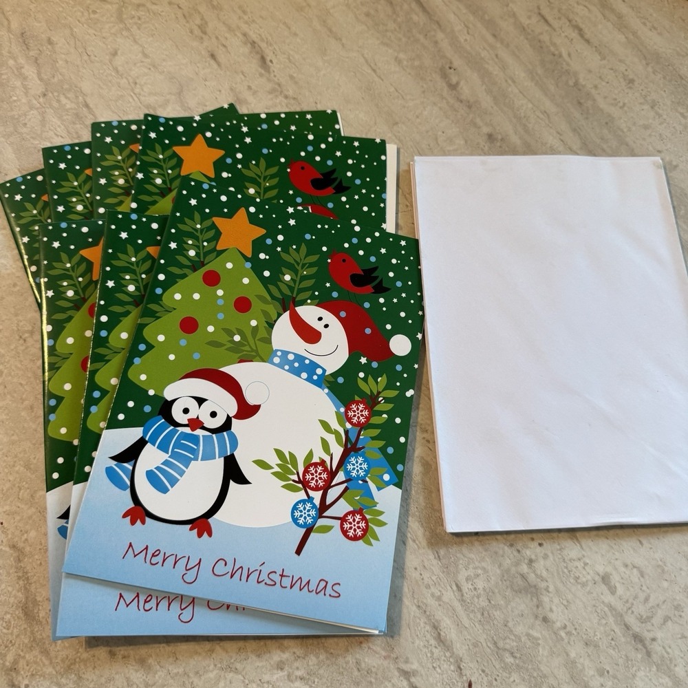 Christmas Cards Penguin & Snowman Lot‎ If 7 W Envelopes UNUSED